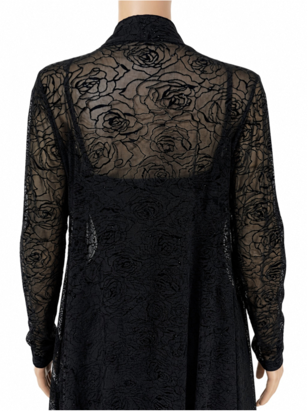Bianca Nygard Black Sheer Sparkly Rosette Mesh Cardigan – Size L - Picture 6 of 9